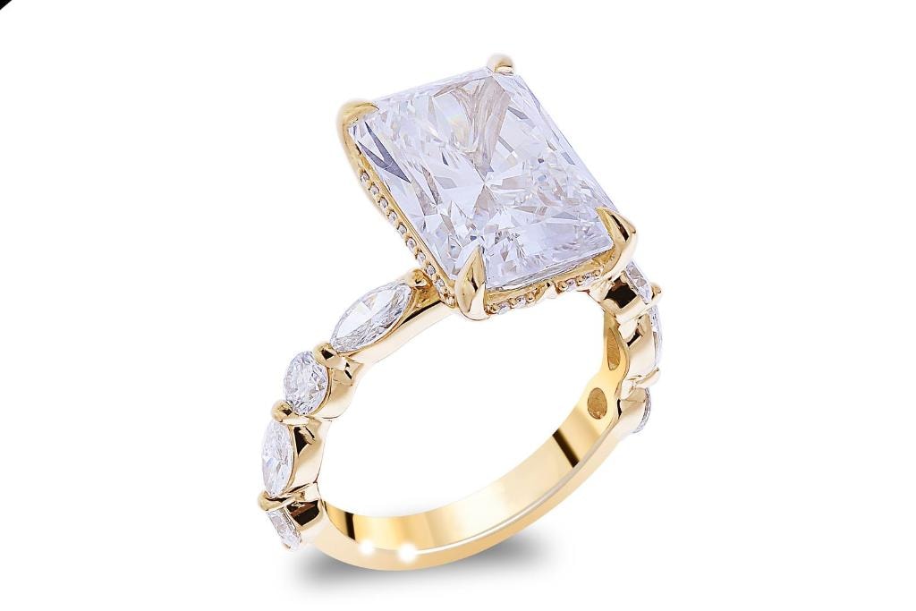 Emerald Sidestone Engagement Ring — SKU M549090F