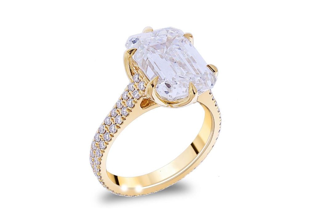 Emerald Cut Sidestone Engagement Ring — SKU M54909OA