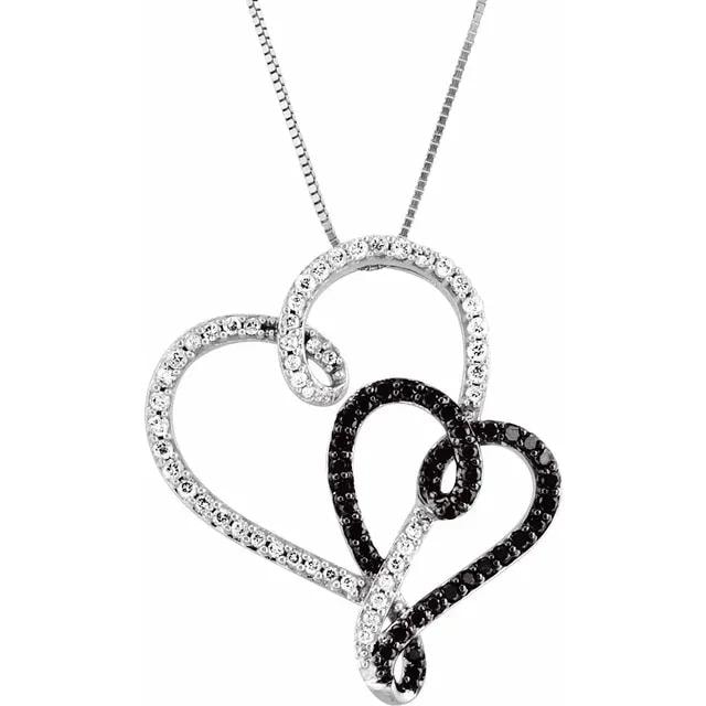 Stuller Double Heart Black and White Diamond Pendant